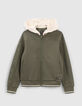 Khaki Jungen-Teddyjacke mit Kapuze-1