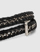 Ceinture fine en cuir noir et chaîne tressés Femme-2