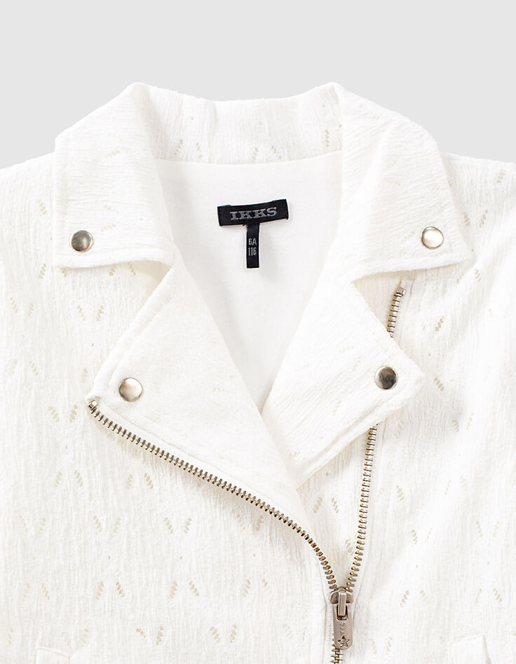 Cardigan blanc cassé en dentelle esprit motard fille-2 Cardigan blanc cassé en dentelle esprit motard fille-2