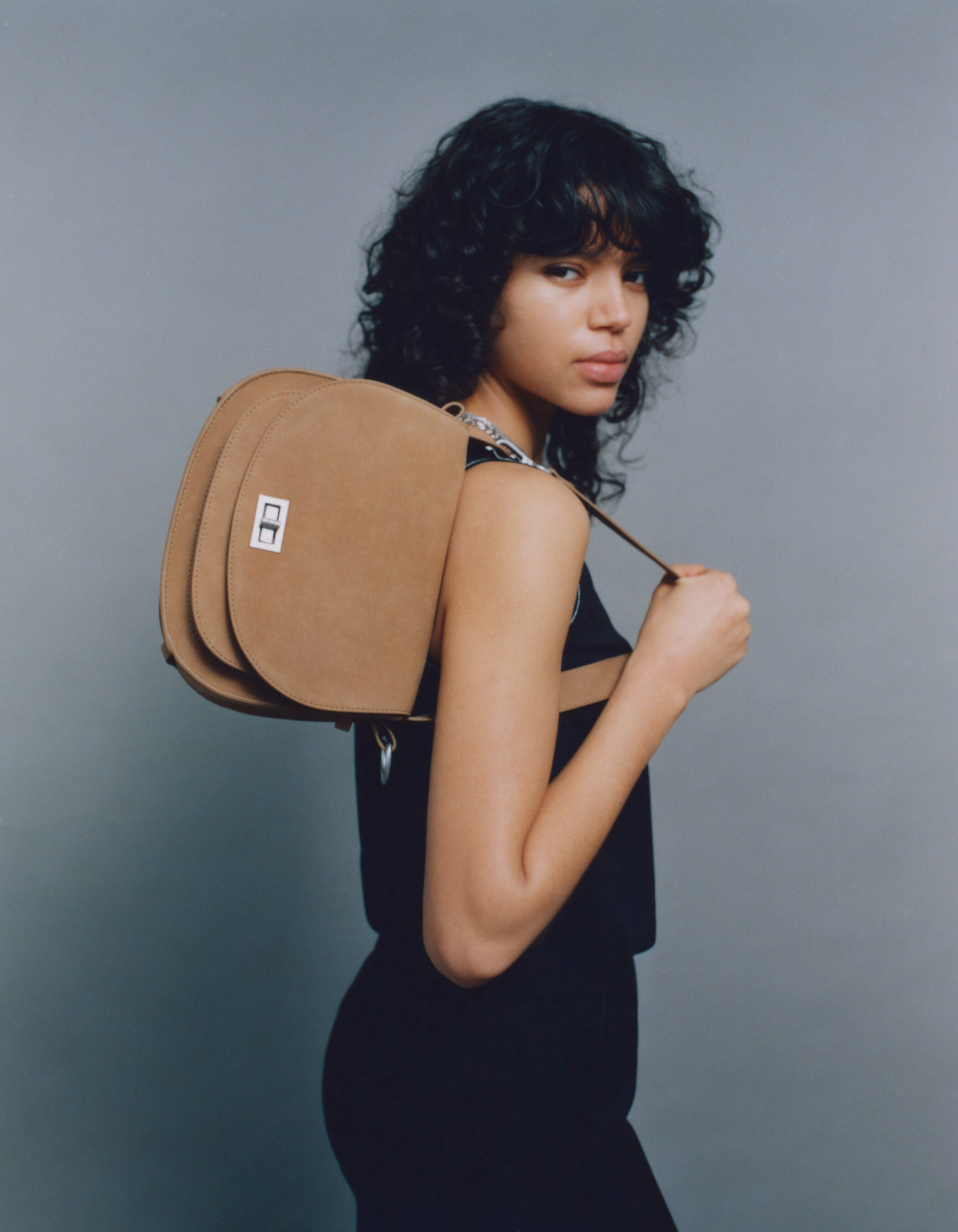 Sac besace The Small Waiter en cuir nubuck sable Femme