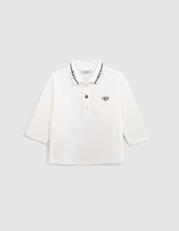 Polo écru coton bio col jacquard typo bébé garçon-1 Polo écru coton bio col jacquard typo bébé garçon-1