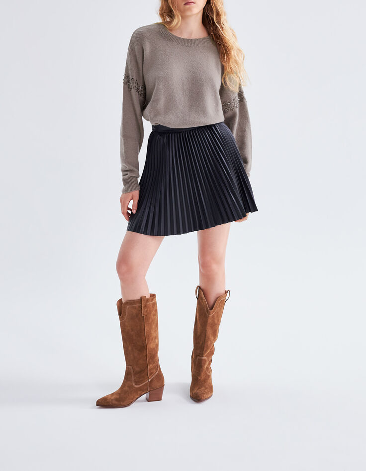 Women’s beige knit sweater with diamante armholes-5