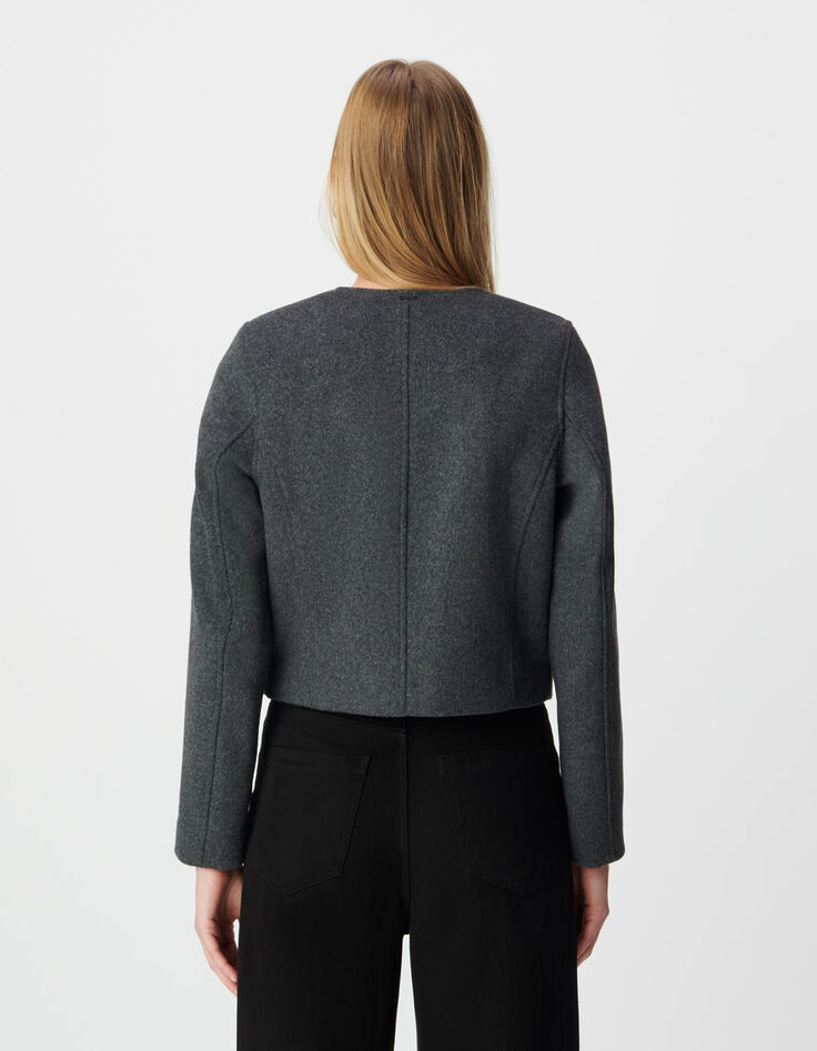Women’s grey woolcloth box jacket with diamanté buttons-3 Women’s grey woolcloth box jacket with diamanté buttons-3