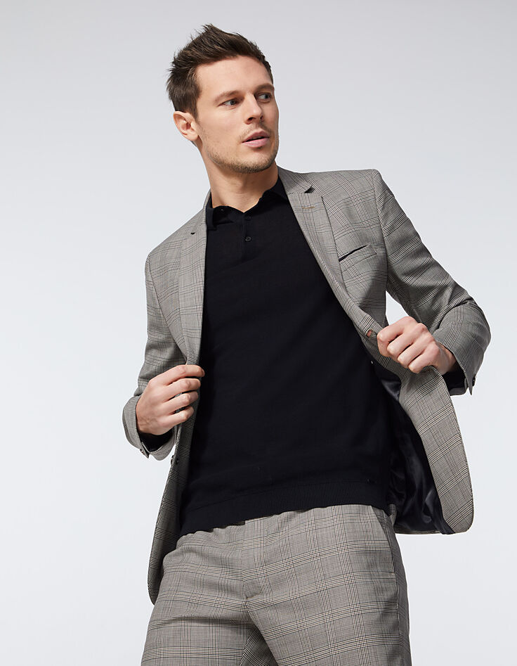 Men’s moka Prince of Wales check suit jacket-2