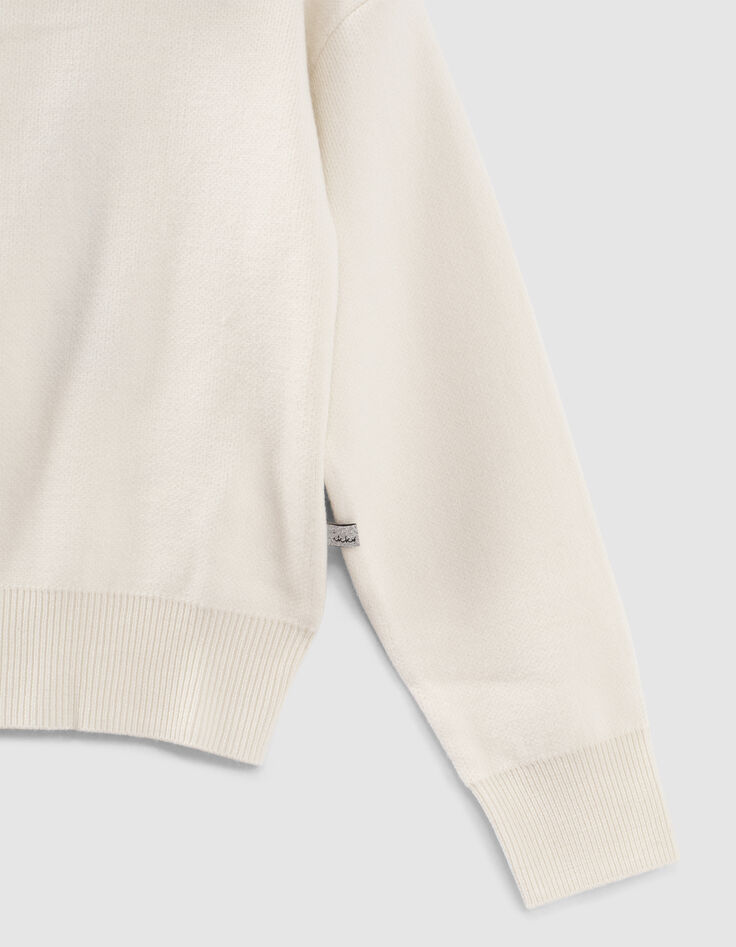 Pull &eacute;cru &agrave; capuche en tricot fille-6