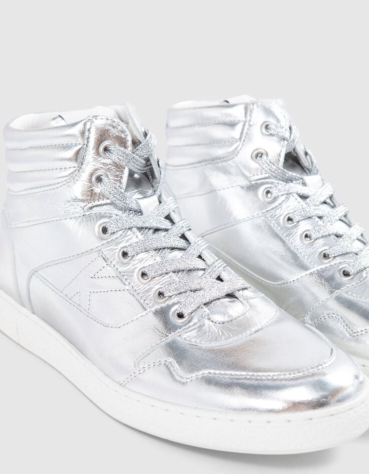 Sneakers montantes silver cuir métallisé Femme-5