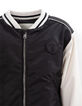 Boys’ black Varsity jacket, ecru sleeves, embroidered back-4