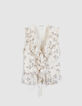Ecru floral sleeveless top with ruffles for women-5