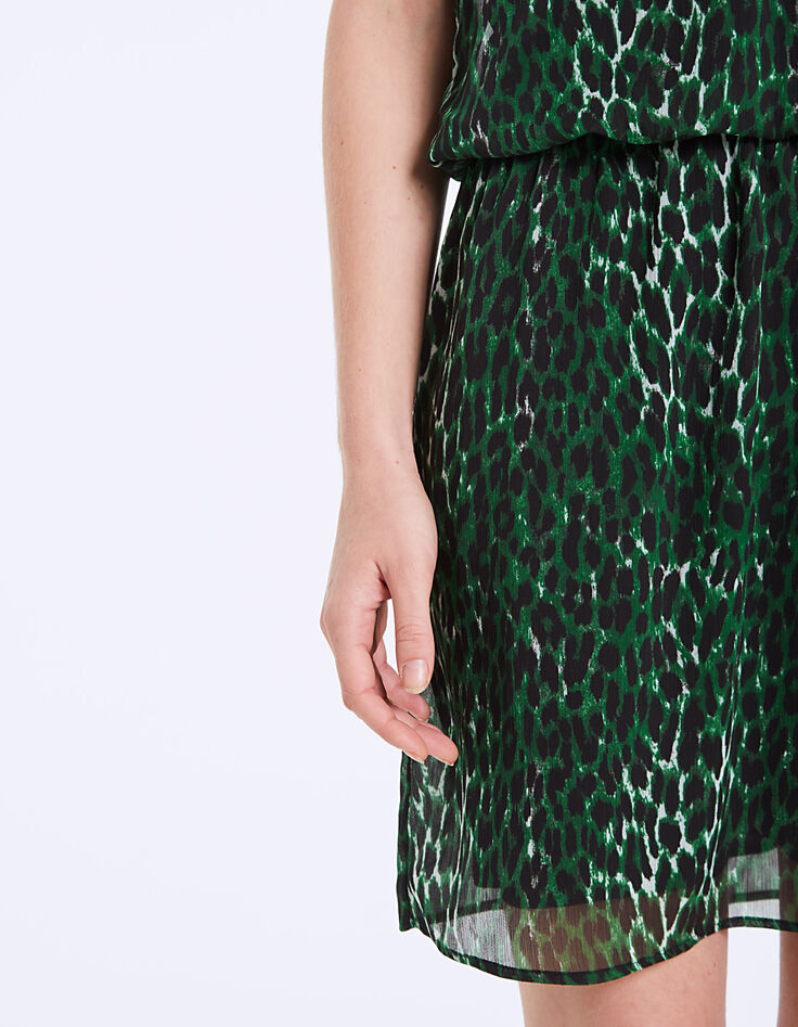 Fitted V-neck leopard print voile dress -6