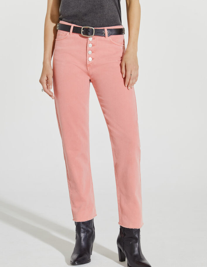 Women’s pink raw-edge high-waist straight cropped jeans - IKKS