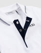 White polo shirt organic cotton striped collar for boy-5