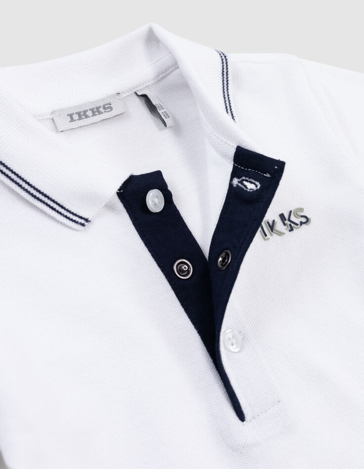 White polo shirt organic cotton striped collar for boy-5