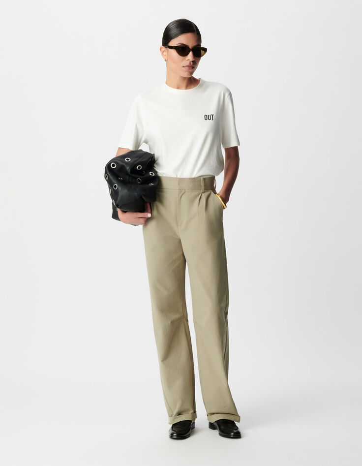 Women's khaki balloon pants with darts-1