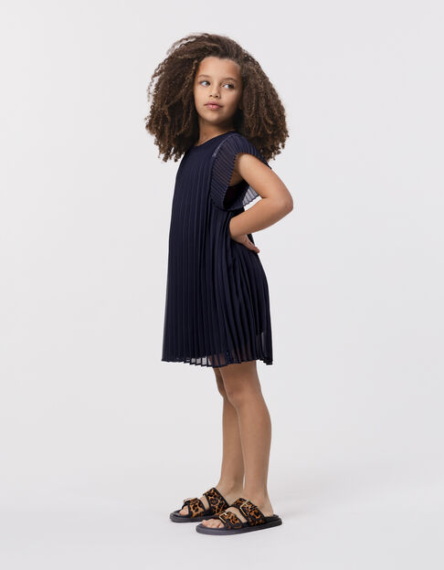 Girl's navy pleated dress with stud decoration - IKKS