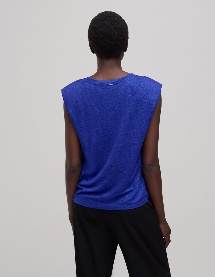Elektrisch-blaues Leinen-T-Shirt aus Folienstrick für -3