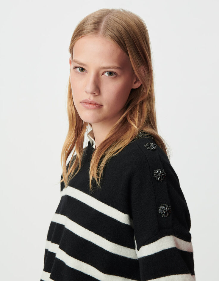 Matrozentrui zwart-ecru 100% wol knopen schouder Dames-4