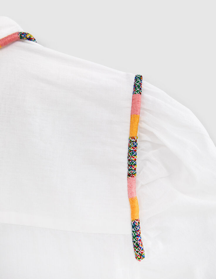 Cremewei&szlig;e Damenbluse mit bunter Garnstickerei-4