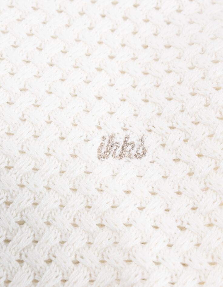 Pull blanc coton bio tricot fantaisie relief fille-7