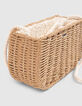 Beige handtas raffia-effect en kant meisjes-4