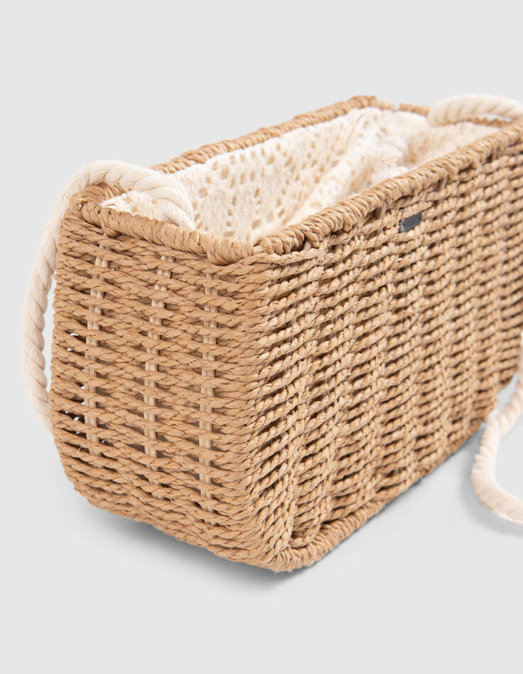 Beige handtas raffia-effect en kant meisjes-4
