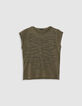 Khaki T-Shirt, Rundhals, Stick, Perlen-6