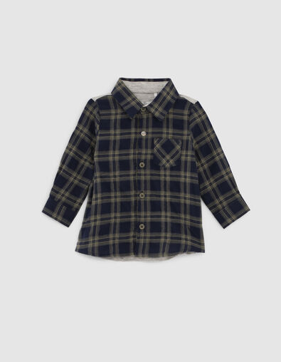 Baby boys’ navy mixed-fabric checked shirt - IKKS