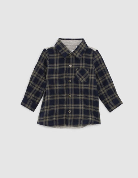 Baby boys’ navy mixed-fabric checked shirt