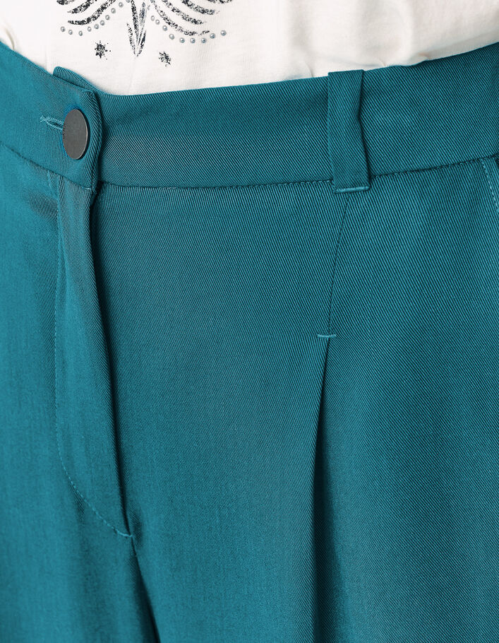 Soepele smaragdblauwe geklede broek in tencel riem dames-5