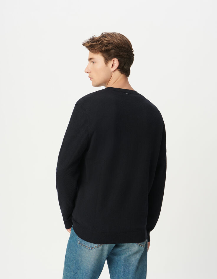 Pull marine tricot relief col rond Homme-3