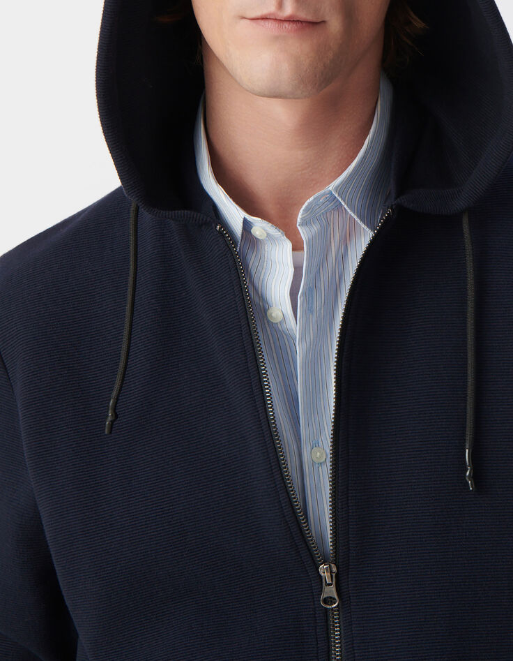 Men&rsquo;s navy textured hooded cardigan-5