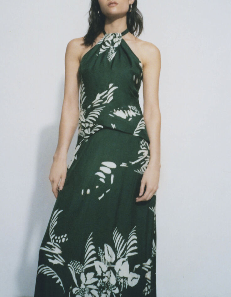 Pure Edition – Women’s green Jungle Vibe backless dress-2