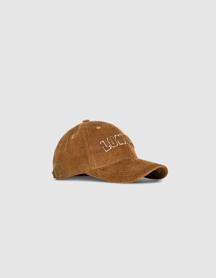 Casquette beige velours côtelé message bouclette Femme-1 Casquette beige velours côtelé message bouclette Femme-1