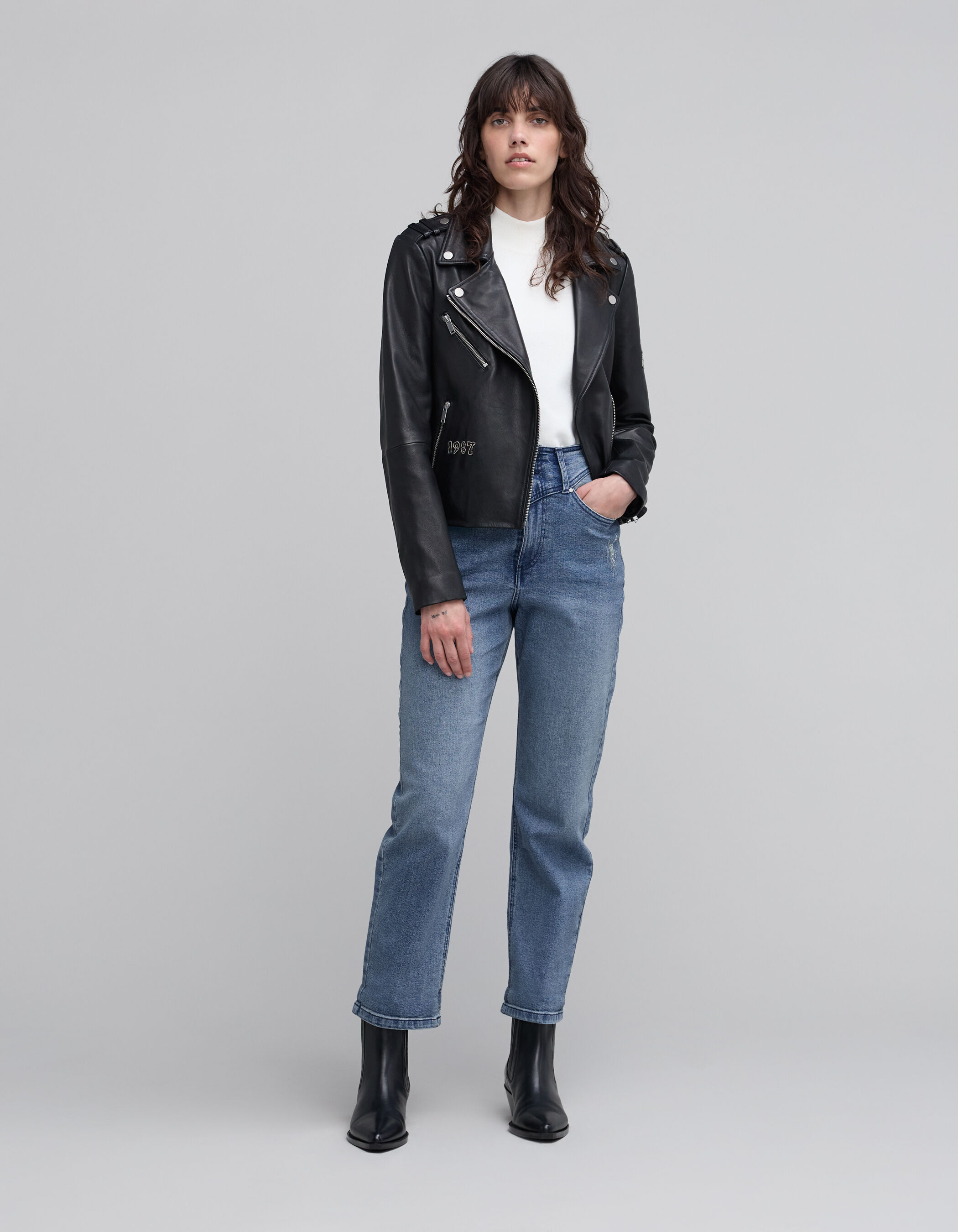 Women s straight waterless button down denim jeans IKKS