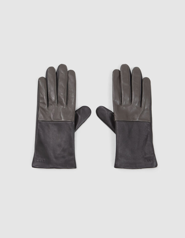 Guantes de cuero negro y caqui mujer-1