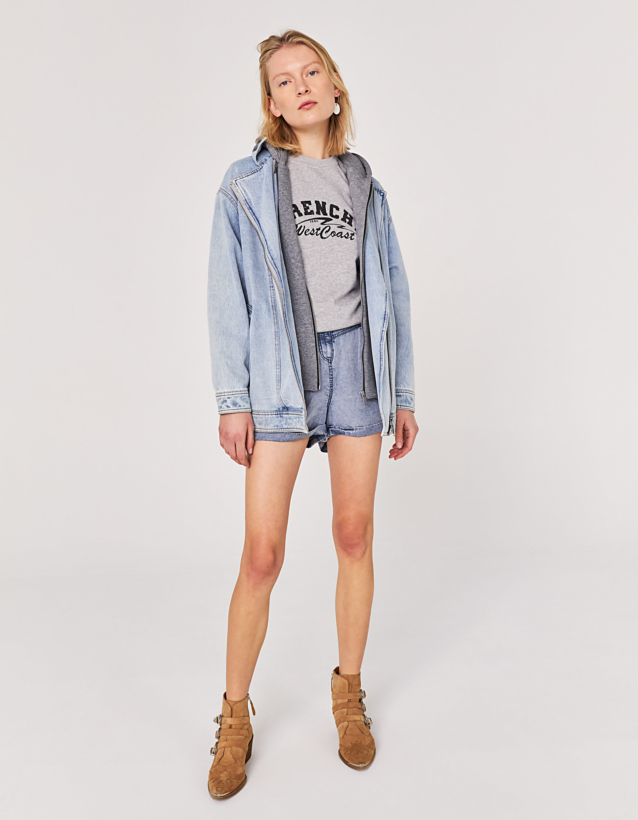 Women's acid washed denim jacket with 