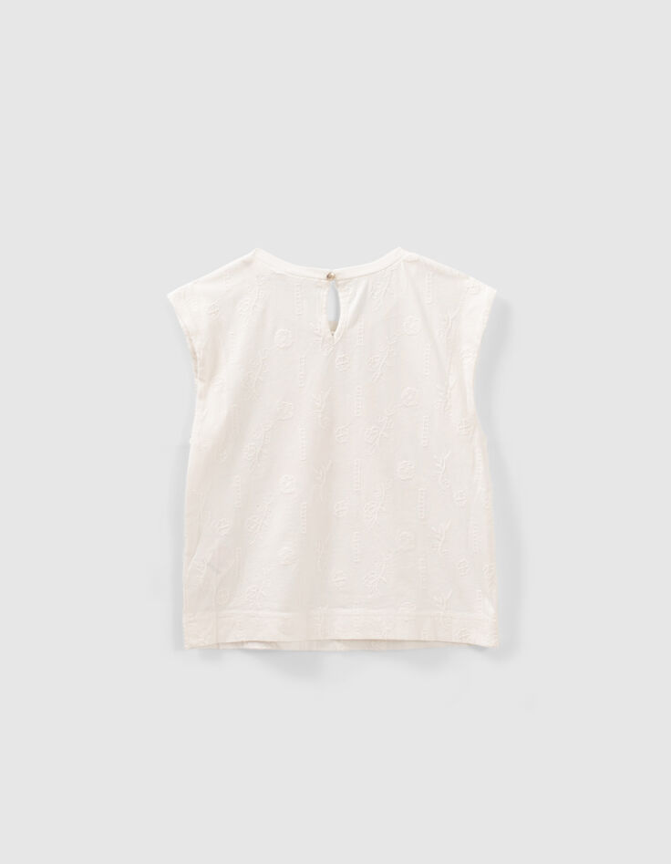 Weißes Mädchen-T-Shirt mit Stick- und Messagemotiven-2