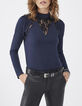 Women’s navy blue T-shirt with inlaid lace-2