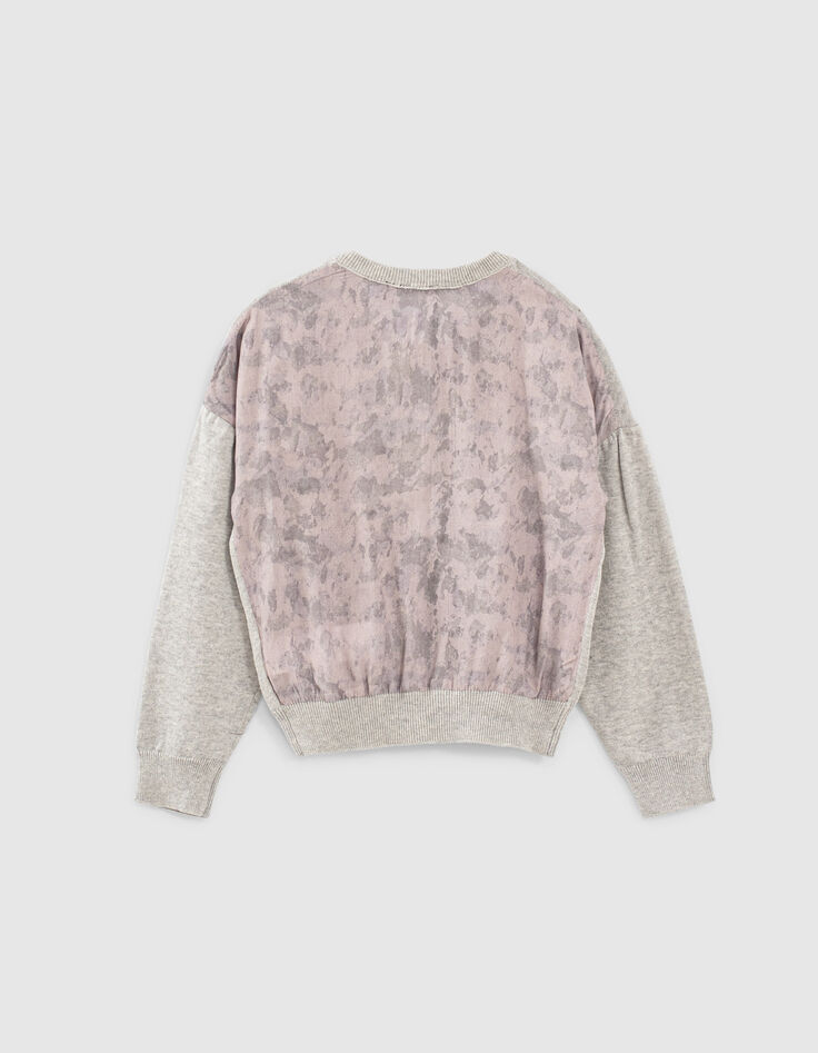 Cardigan gris chiné moyen bi matière zippé fille-3