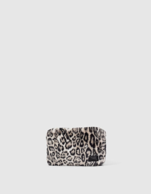 Women’s black and white leopard faux fur clutch