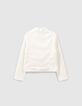 Cardigan blanc cassé en dentelle esprit motard fille-3