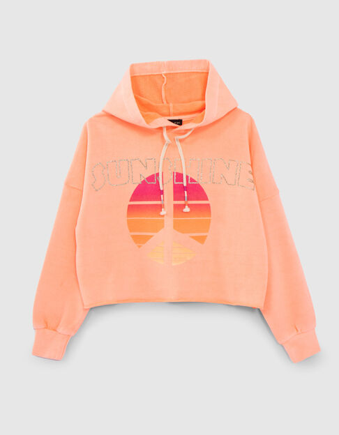 Girls’ coral organic cotton sweatshirt, peace&love symbol - IKKS