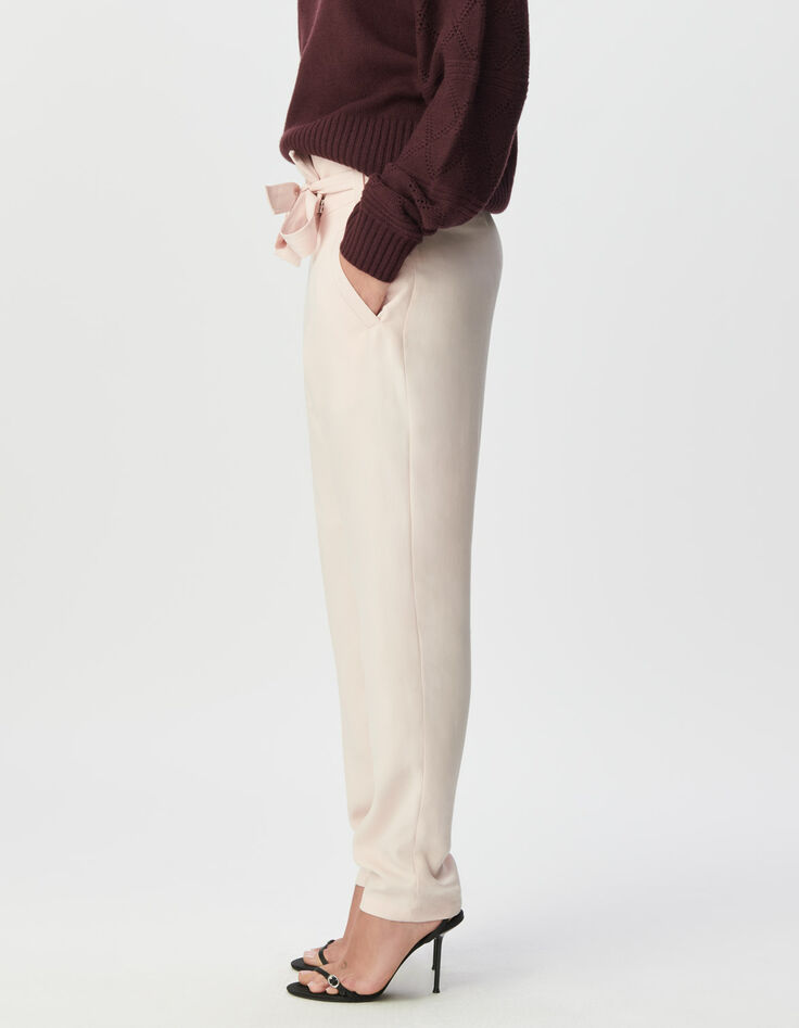 Pantalón de traje rosa cintura asimétrica mujer-4