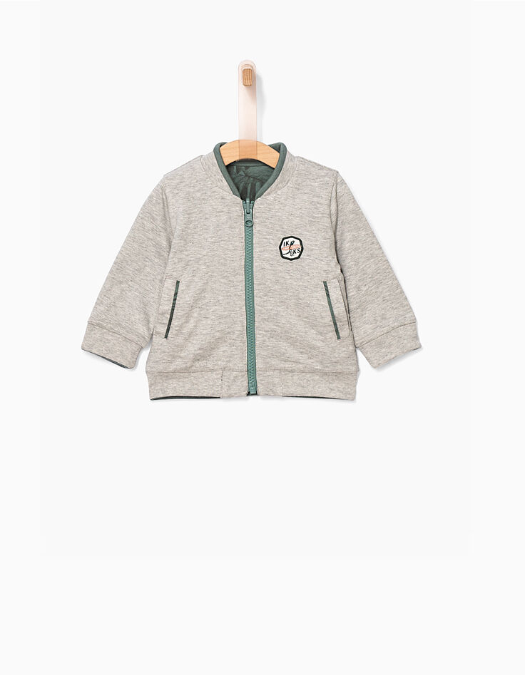 Cárdigan reversible caqui y gris bebé niño -1