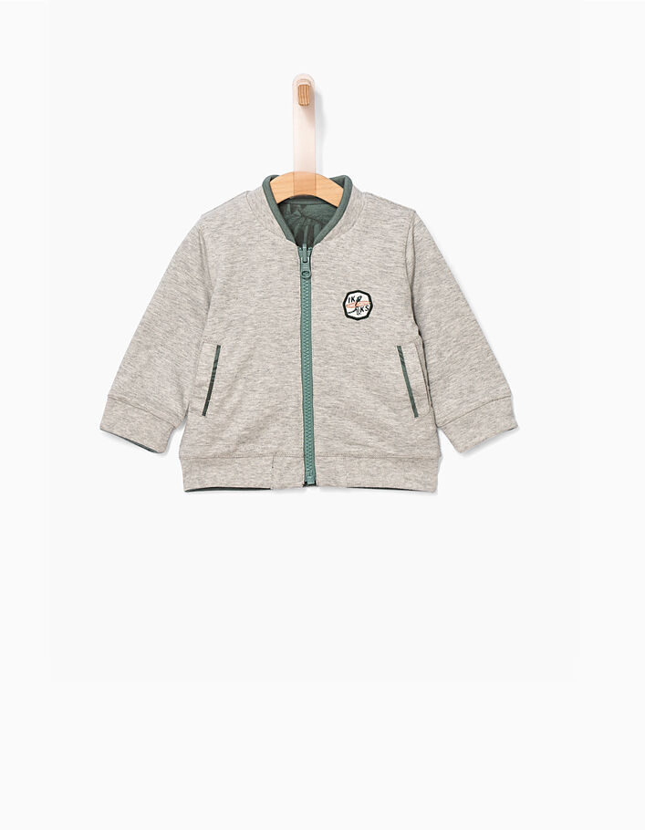 Boys’ khaki and grey reversible cardigan -1