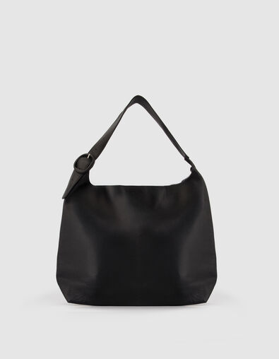 Schwarze Leder-Beuteltasche, Gr&ouml;&szlig;e L, f&uuml;r Damen  - IKKS