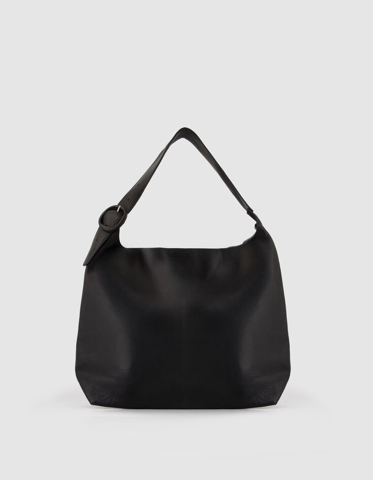 Schwarze Leder-Beuteltasche, Gr&ouml;&szlig;e L, f&uuml;r Damen -1