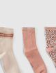 Girls&rsquo; pink, ecru, brown socks-4