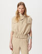 Top sans manches beige col montant bas élastiqué Femme-2