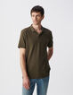 Polo caqui algodón punto jacquard relieve damero hombre-1