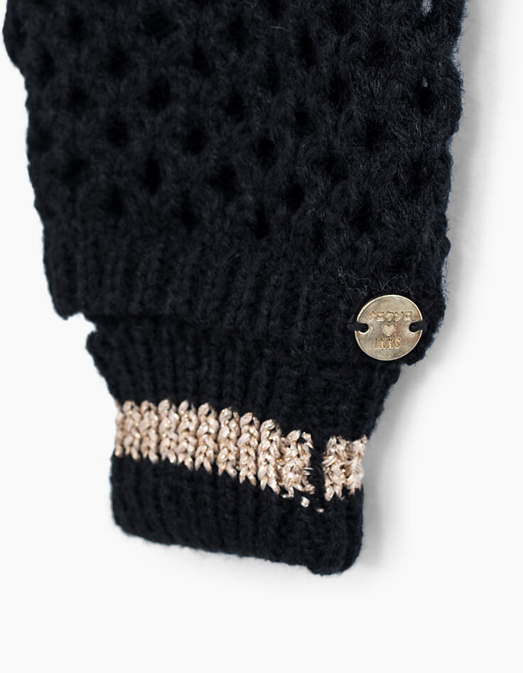 Guantes negros tricot con mitones tricot calado niña -2 Guantes negros tricot con mitones tricot calado niña -2